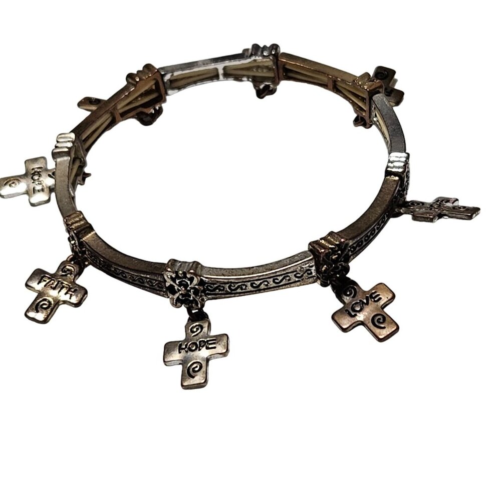 Faith Hope Love Cross Charm Bracelet Gold Tone Religious Inspirational Jewelry